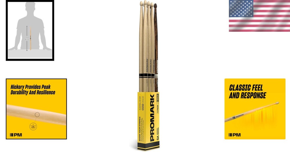 Long Taper Drumsticks - Rear Weighted Feel - 4 Pack