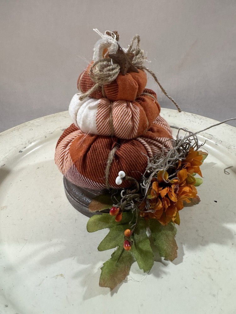 Handcrafted Primitive Fall Stuffed Stacking Pumpkin Shelf Sitter Round Base