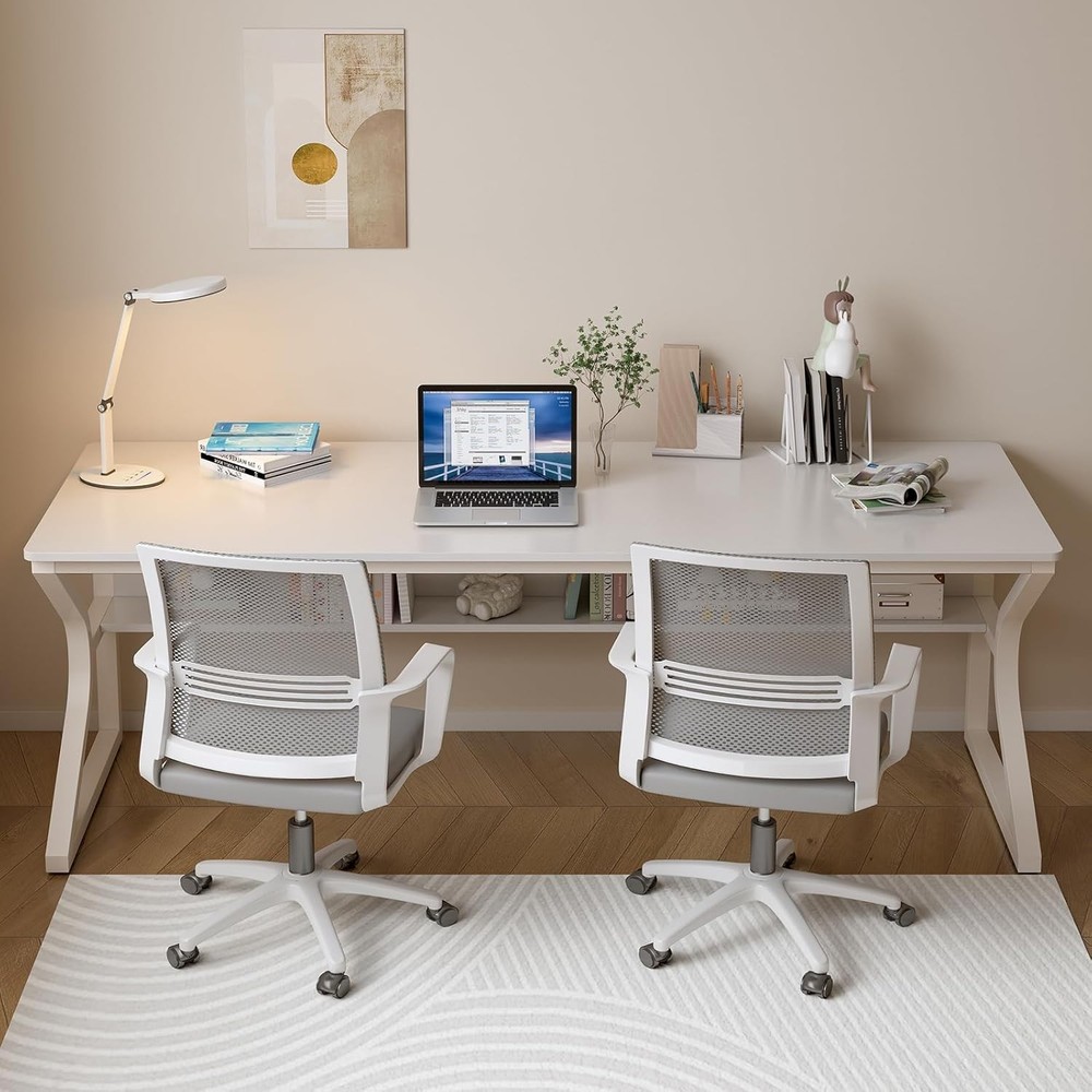 71in Double Writing Computer Desk Warm White