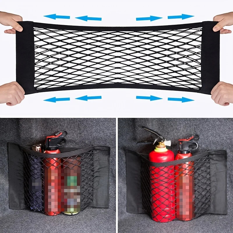 Universal Car Storage Bag Double Mesh Trunk Net Built-In Fire Extinguisher New
