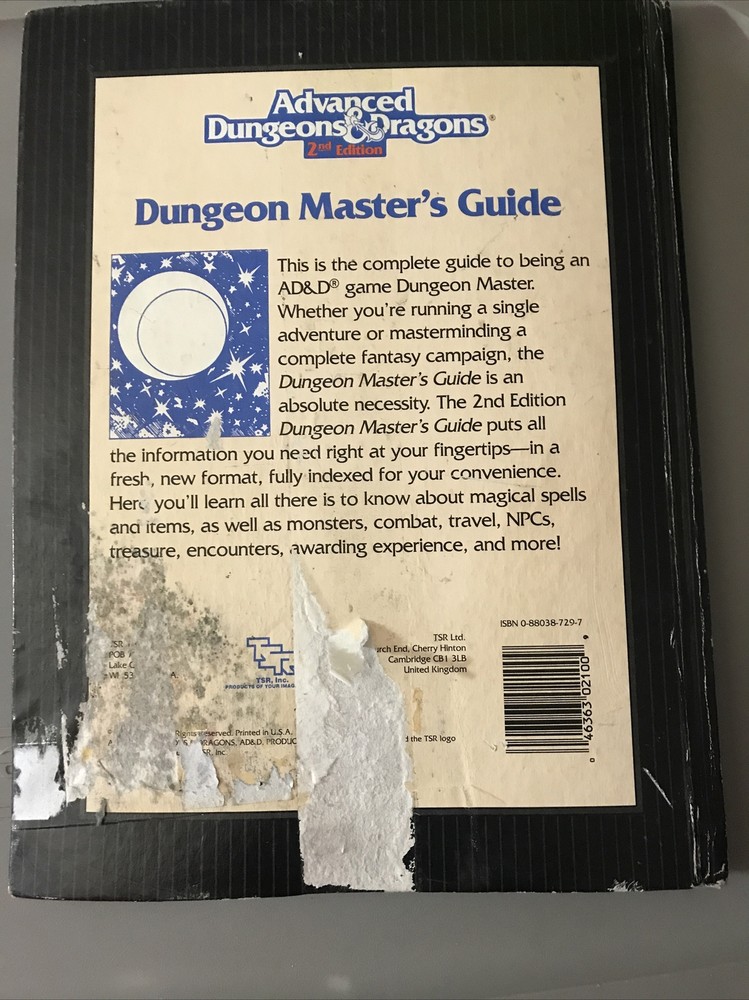 1989 Advanced Dungeons and Dragons DUNGEON MASTER'S GUIDE 2nd Edition, TSR, AD&D