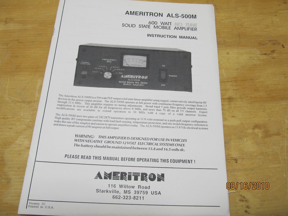 AMERITRON ALS-500M MANUAL ORIGINAL