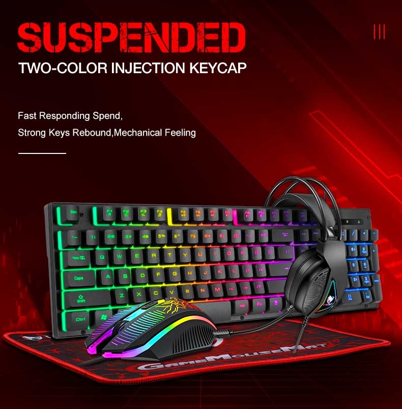 Rainbow LED Gaming Keyboard & Backlit Mouse & Headset Combo for Laptop PC Work