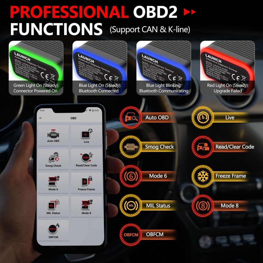1X LAUNCH OBDII All System Bluetooth OBD2 Scanner Diagnostic Tool Code Reader*^