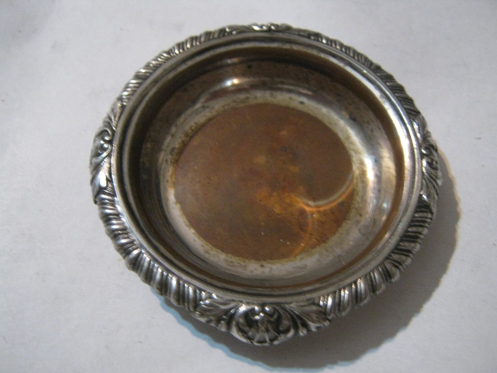 Small 3.25" Silver on Copper Coaster w/ Gadroon Border, 3 Feathers Mark, Webster