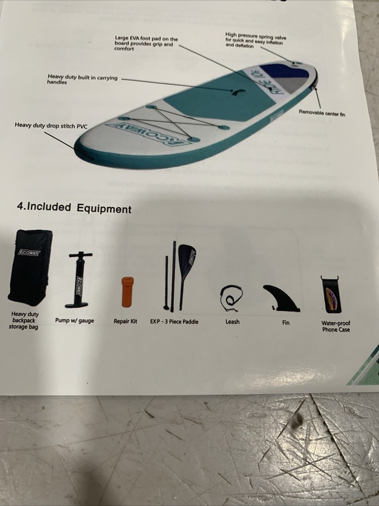 ACOWAY Inflatable Stand Up Paddle Board With Accessories