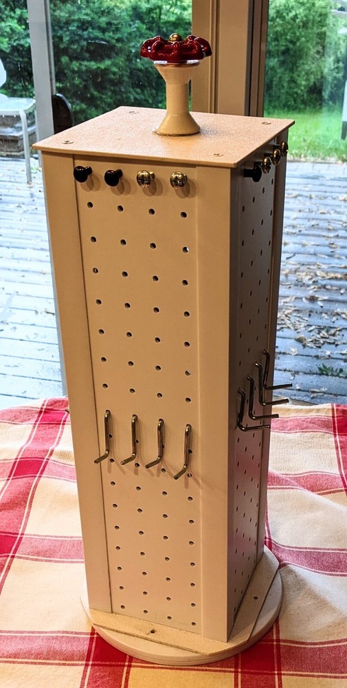 Pegboard Tower Display 4 Sided Spinner Top Base  Rotating Peg Brd PLASTIC White