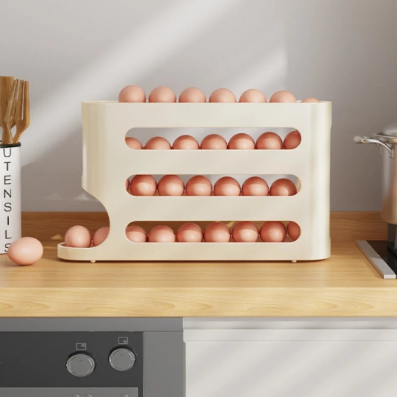 4-Tier Roll down Refrigerator Egg Dispenser Auto Rolling Egg Holder Storage Rack