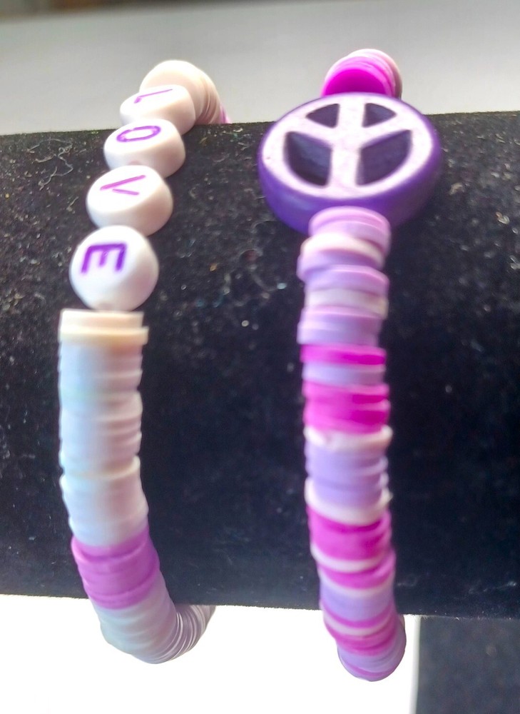Lavender Heishi Disc Beaded Bracelets-Love