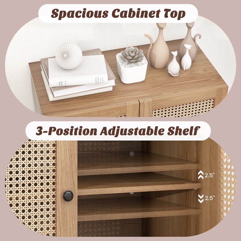 2 PCS Kitchen Storage Cabinet Buffet Sideboard w/ Adjustable Shelf Oak