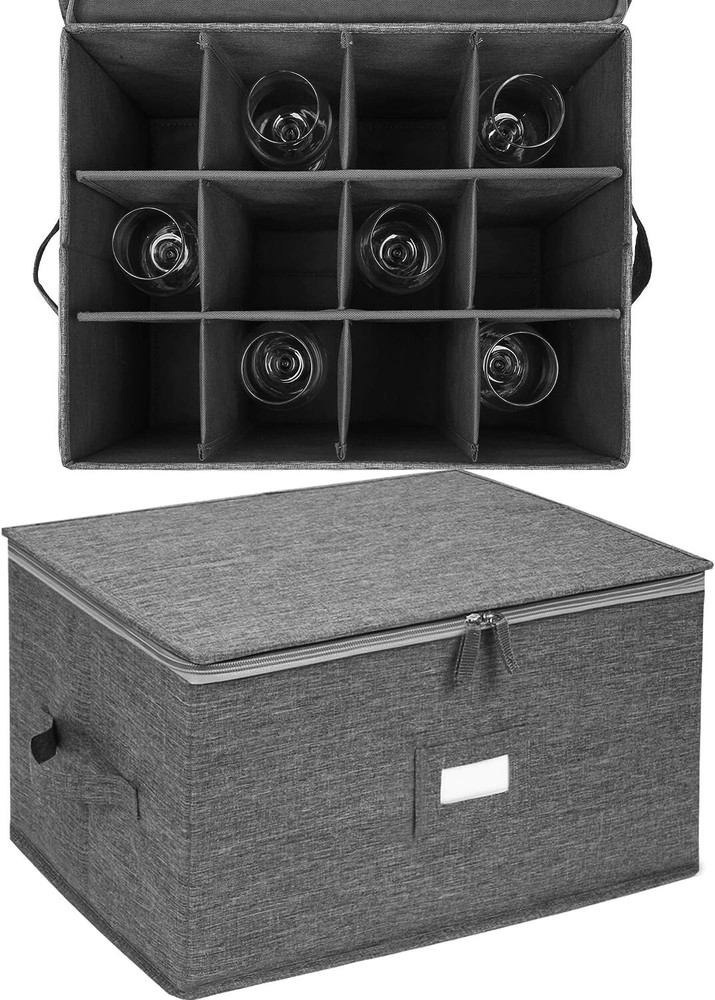 Heavy-Duty Stemware Storage Cases - Protects Glassware, Stackable - Holds 12