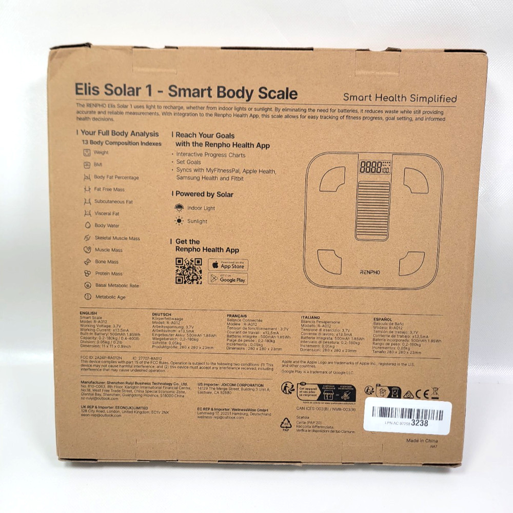 Renpho Elis Solar Smart Scale Bluetooth Body Fat BMI Analyzer