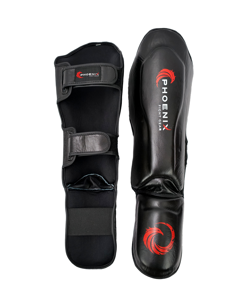 Flight Shin Guards with Extra Padding - Black -for MMA, Muay Thai