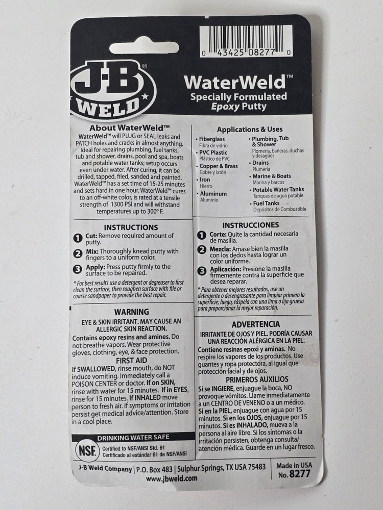 J-B Weld #8277 WaterWeld Epoxy 2 Oz