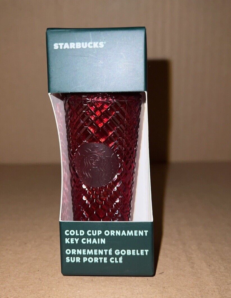 STARBUCKS RED grid COLD CUP ORNAMENT keychain new