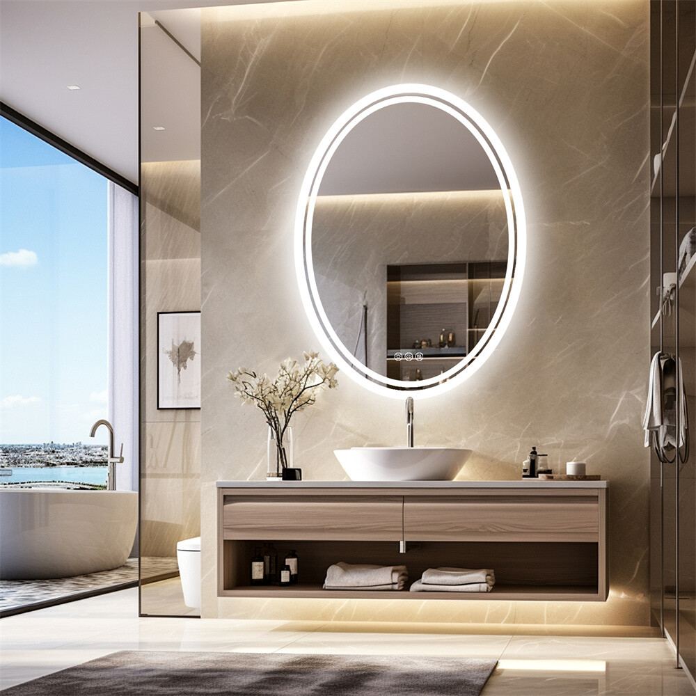 Oval LED Bathroom Mirror with Back Light Large HD Vanity Mirror AntiFog Dimmable