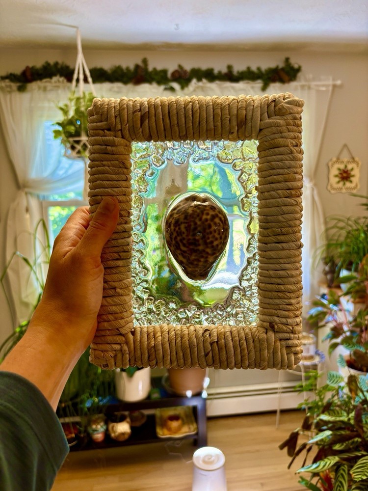 Seashell Resin Art - Rustic Bamboo Style Frame With Crashed Glass