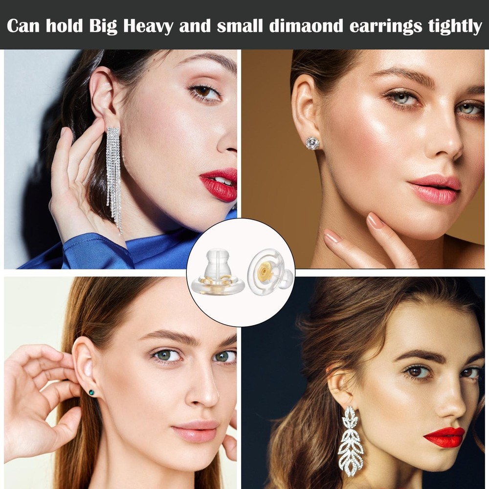 Silicone Earring Backs, 6pcs 18K Gold Replacements, Locking for Studs/Droopy ...