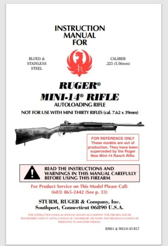 Ruger Mini-14 Autoloading Rifle .223 Owner Manual 46 Pages