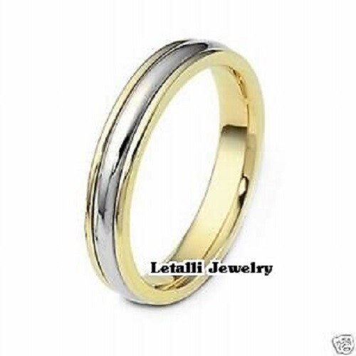 14K SOLID TWO TONE GOLD WEDDING BAND RING SHINY FINISH 4MM
