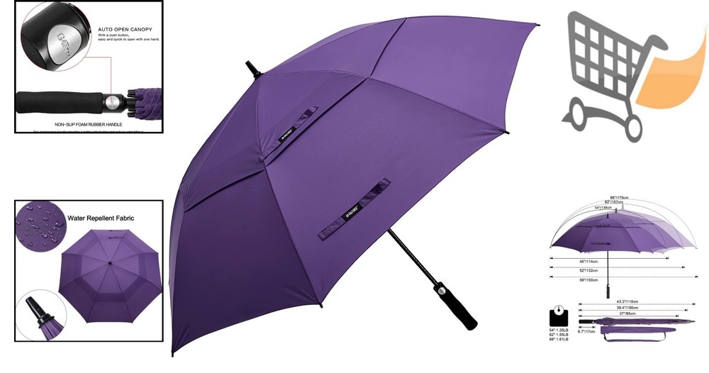 Golf Umbrella Oversized Waterproof Windproof Vented Auto Open 62 Inch