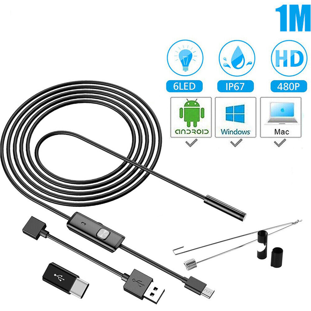 6LED Snake Endoscope Borescope 7mm HD Inspection USB Camera Scope for Android