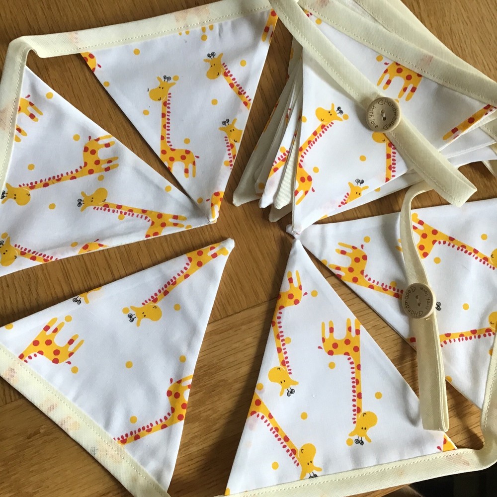 Unique Hand made Giraffe 🦒 fabric Bunting Button Loop 15 Flags 3 Metres