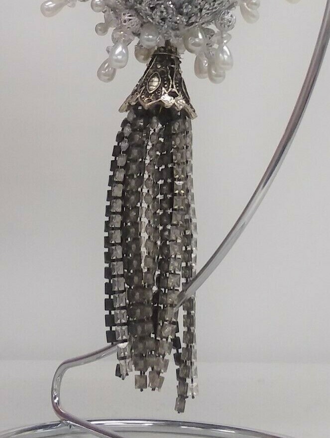 Gift EASTER EGG Ornament - Magnificent silver tasseled ornament