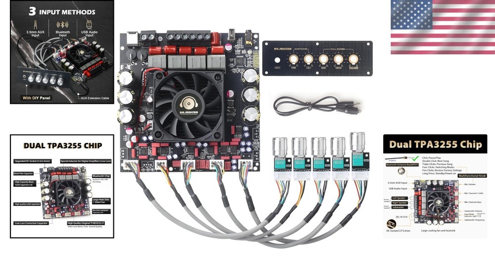 Powerful 300W+300W+600W 2.1 Bluetooth Amp Board, USB/AUX Input, Surface Mount