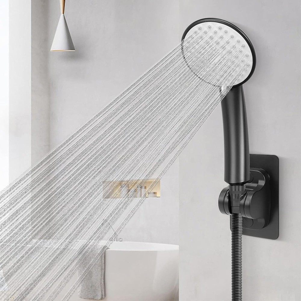 NearMoon Self Adhesive Shower Head Holder-Adjustable Handheld Matte Black
