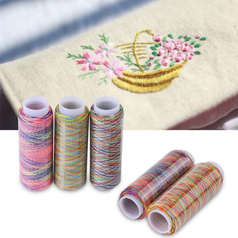 Variegated Polyester Embroidery Thread Set - 5 Spools Multicolor Sewing Thread 1