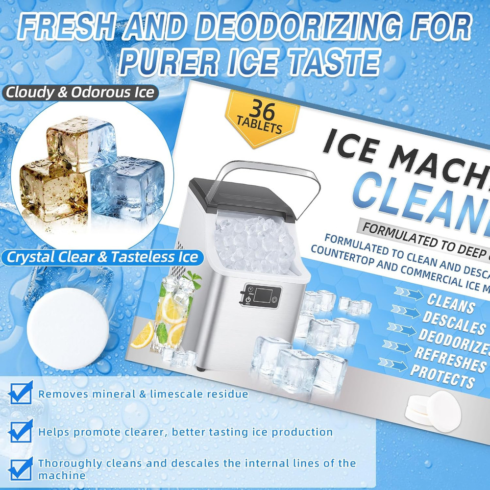 Ice Machine Cleaner Tablets Descaler 36 Pack, Countertop Ice Maker Cleaner Table