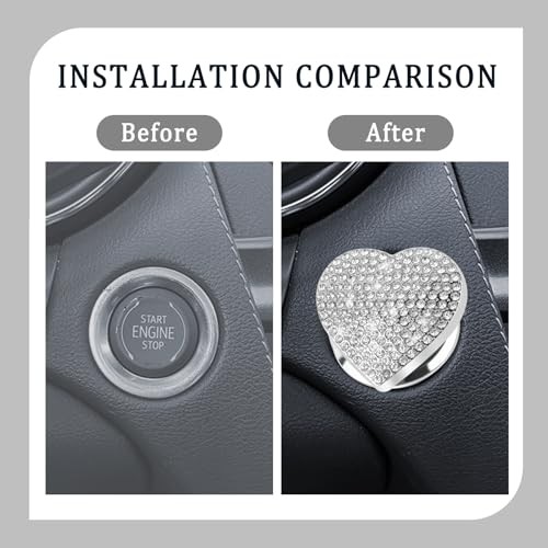 Bling Push Start Button Cover,Heart Design Engine Start Button Cover with White