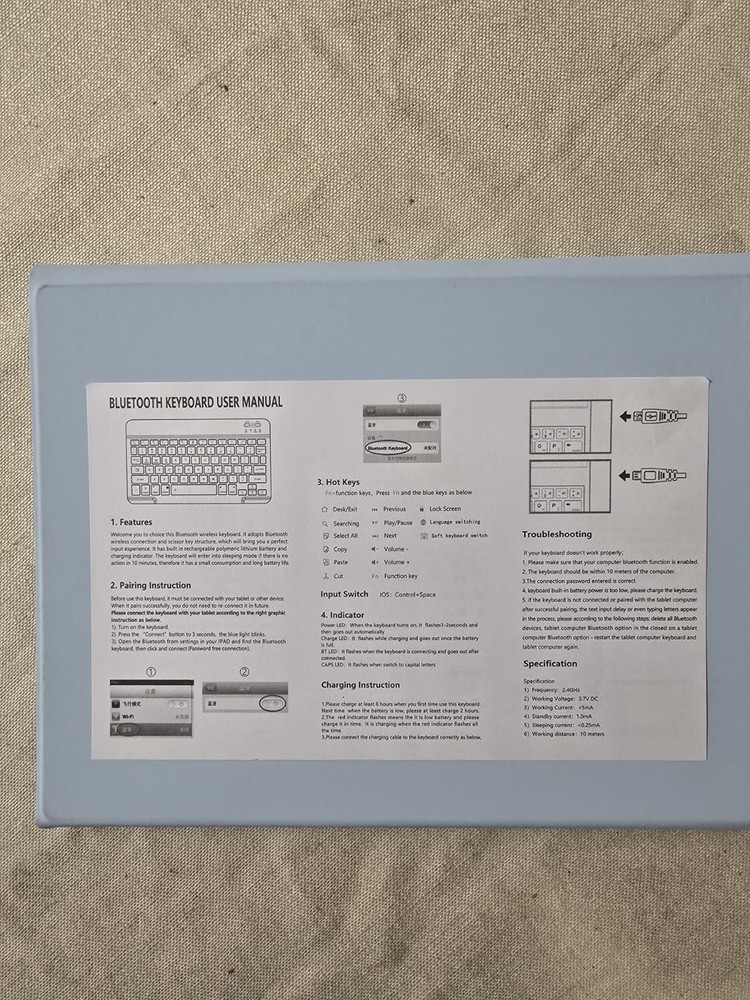 iPad Android Bluetooth Keyboard Case for Tablet Blue Brand New