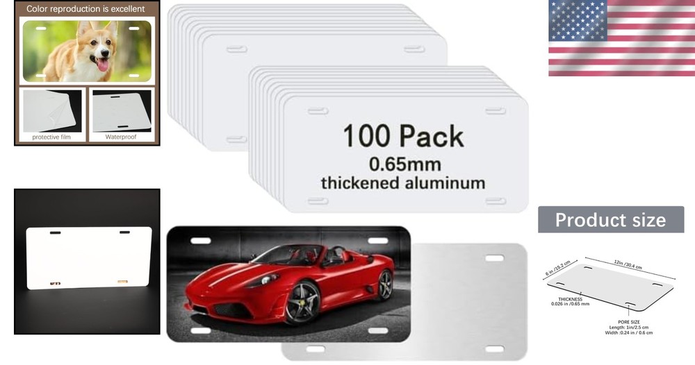 Personalized 100 Pack License Plate Blanks - 12" x 6" Aluminum for DIY Projects