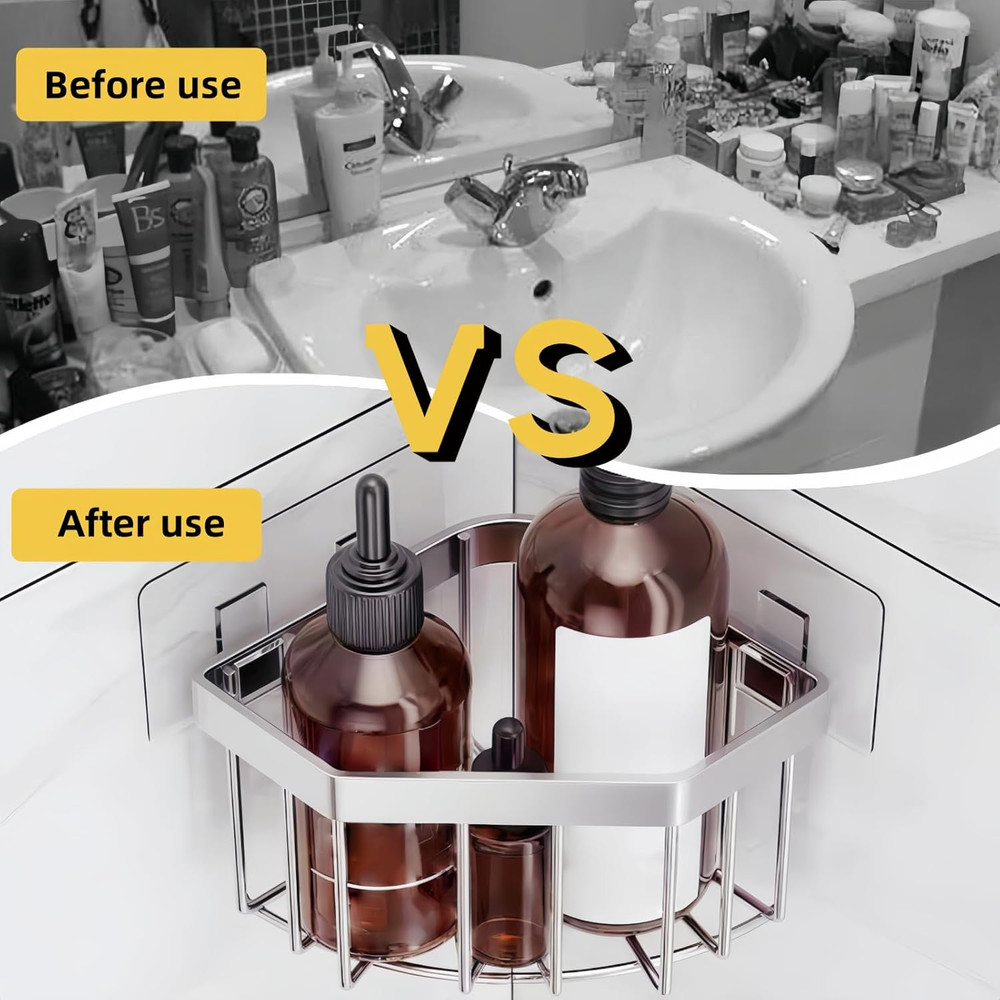 Wall Mounted Sink Caddy Organizer, Carbon Steel Kitchen Sponge Holder with 2 Adh