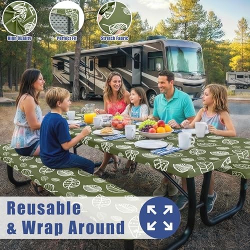 Picnic Table Cover with Bench 72" x 30" (Rectangular) Sage Green & White