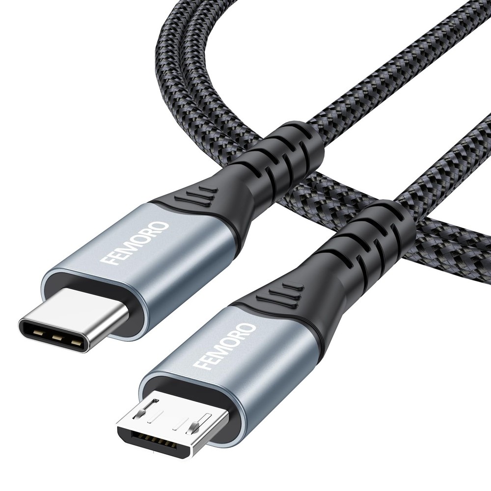 FEMORO USB C to Micro Cable 3Ft, MicroUSB Type C 3 Feet, Grey