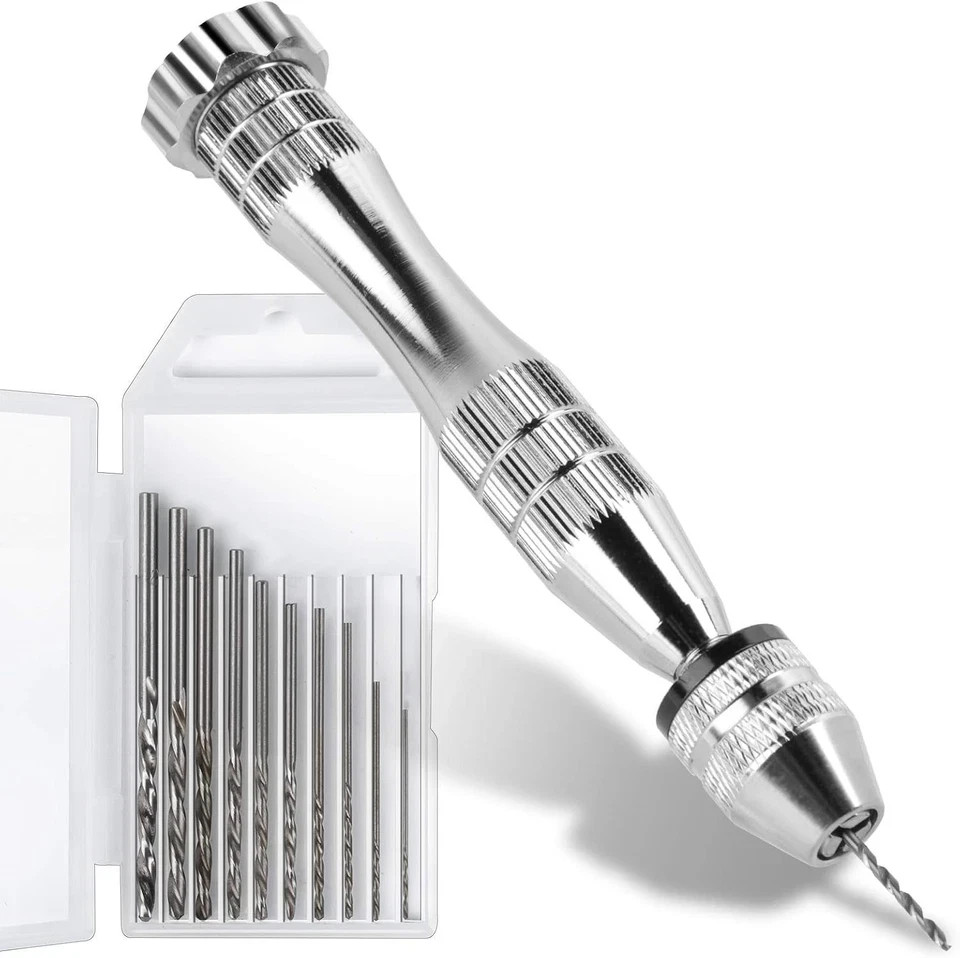 Compact Manual Pin Vise Hand Drill with 10 Drill Bits for Crafting, model tools