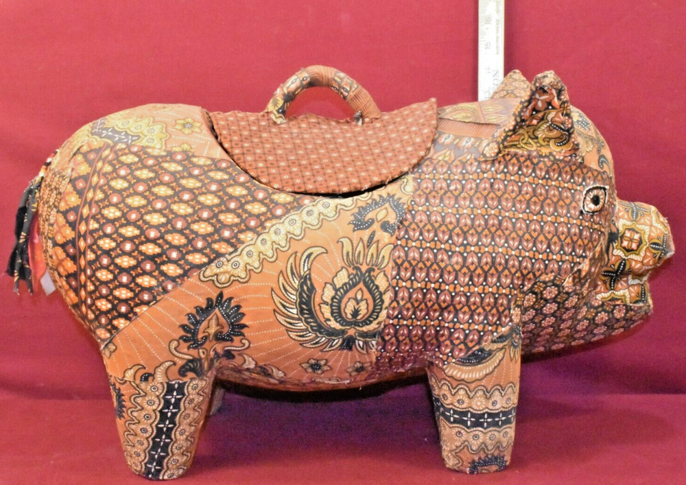 Antique Folk Art Pig-Shaped Lidded Storage Box