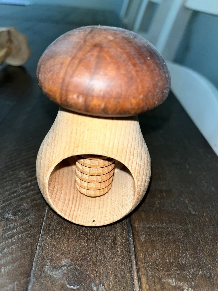 Wooden Nutcracker Mushroom Toadstool Screw Mechanism
