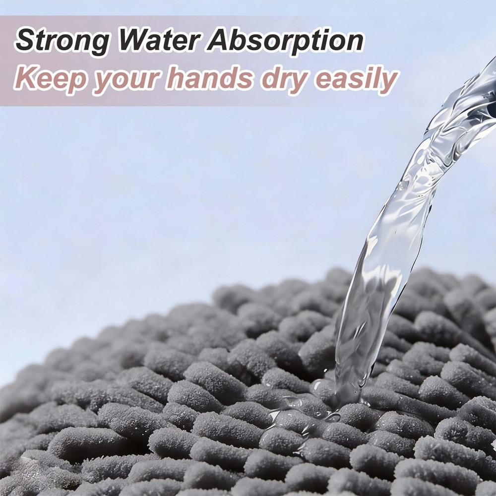 2 Pieces Hand Towels, Chenille with Ring, Blue
