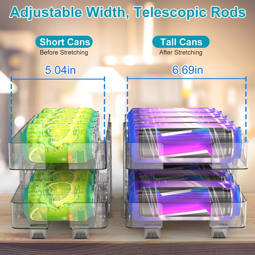 2 Pack Adjustable Soda Can Dispenser Storage Rack Refrigerator Fridge Organizer