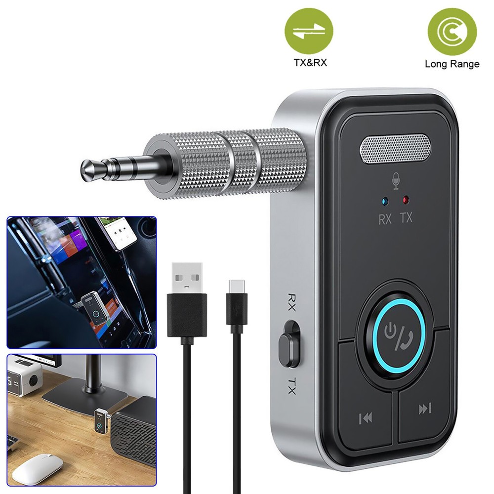 USB Wireless Bluetooth 5.3 Transmitter Receiver 2in1 Audio Adapter 3.5mm Aux Car