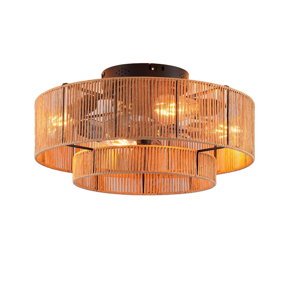 Flush Mount Ceiling Fan with Light & Remote, Matte Black Cage Fan