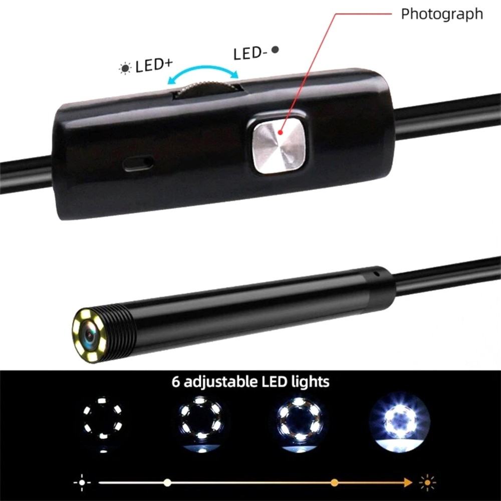 2M 6 LED Borescope Endoscope Camera for Android USB Type-C 7mm HD Waterproof