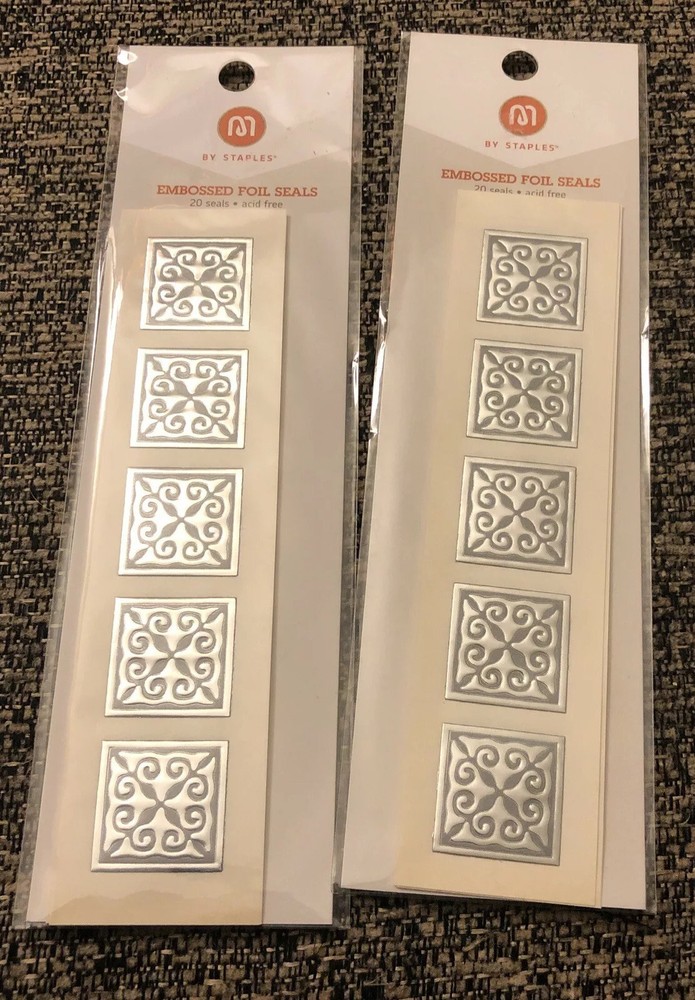 M By Staples Embossed Silver Teardrop Foil Envelope Seals, 2 Packages, 40 Count