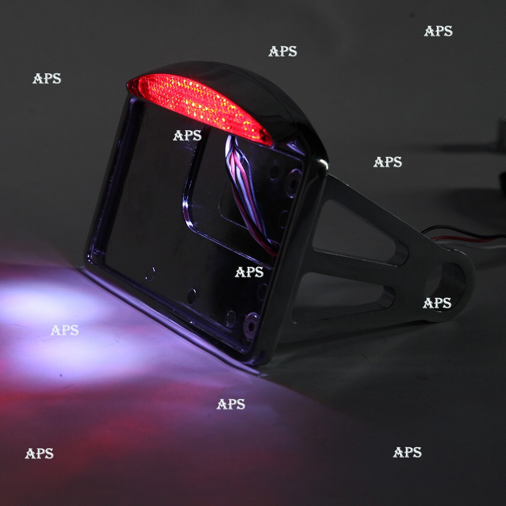 Motorcycle License Plate LED Tail Light Horizontal Mount Bracket Holder Custom