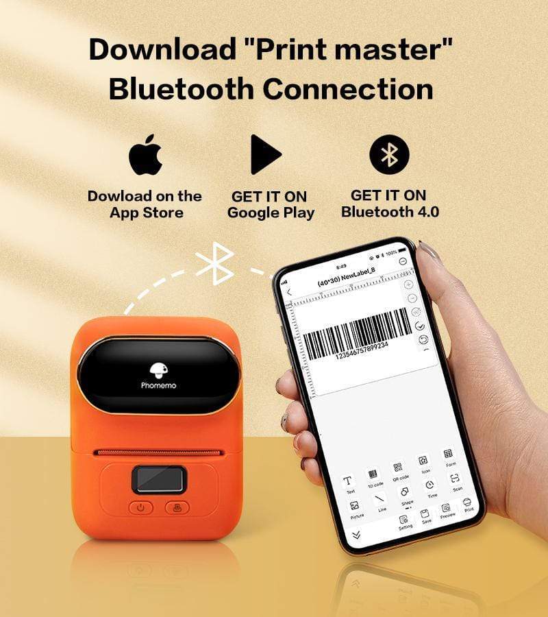 Phomemo M110 Portable Mini Thermal Label Printer Mobile Bluetooth +3 Rolls Paper