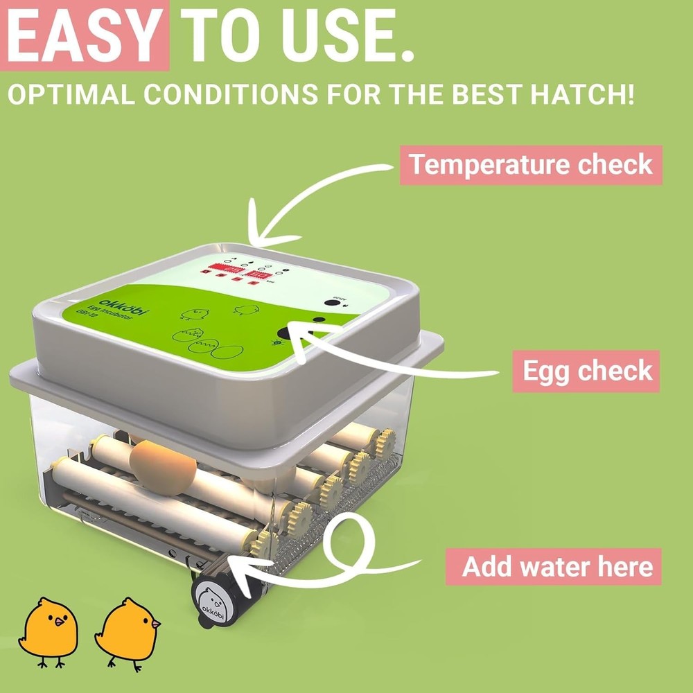 12 Eggs Incubator with Automatic Egg Turning and Humidity Control - New